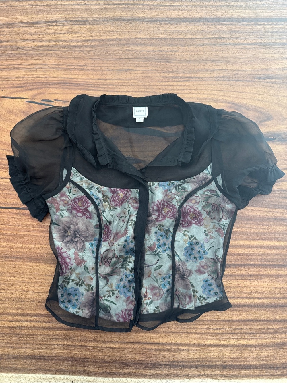 Maeve Black Sheer Floral Panel Blouse